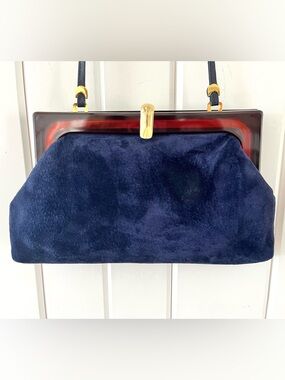 Lord & Taylor Vintage Navy Suede Crossbody/Clutch
